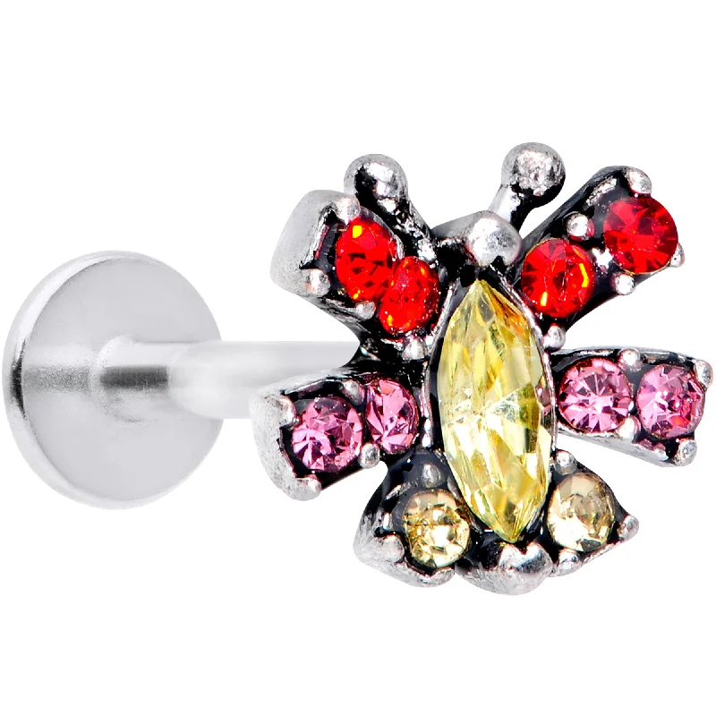 Elegant Lip Rings for Refined Style16 Gauge 5/16 Red Yellow Gem Art Deco Butterfly Labret Monroe Tragus