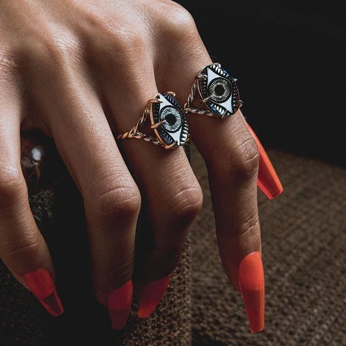 Chic Women's Rings for Fashion-Forward Looks-BEHOLD. Iridescent Glass Eye Ring - Gold Chic Women's Rings for Fashion-Forward Looks-BEHOLD. Iridescent Glass Eye Ring - Gold