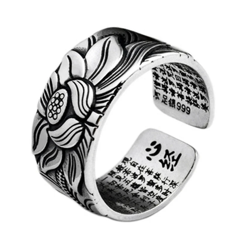 Chic Women's Rings for Fashion-Forward Looks-Buddha Stones Tibetan Lotus White Copper Enlightenment Ring Chic Women's Rings for Fashion-Forward Looks-Buddha Stones Tibetan Lotus White Copper Enlightenment Ring