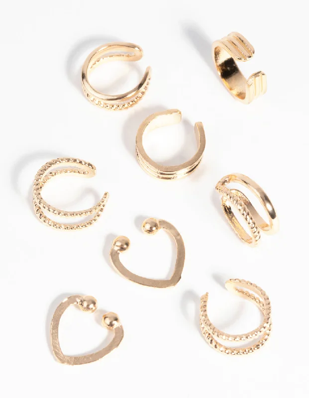 Women's Earrings – Elegant Designs for Every Personality--Gold Textured Ear Cuff Earring 8-Pack