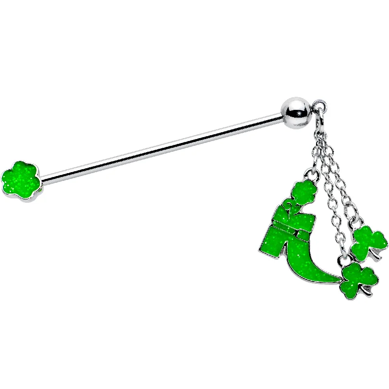 Women's Earrings – Elegant Designs for Every Personality--14 Gauge Glow in Dark Leprechaun Boot Dangle Industrial Barbell 38mm Women's Earrings – Elegant Designs for Every Personality--14 Gauge Glow in Dark Leprechaun Boot Dangle Industrial Barbell 38mm