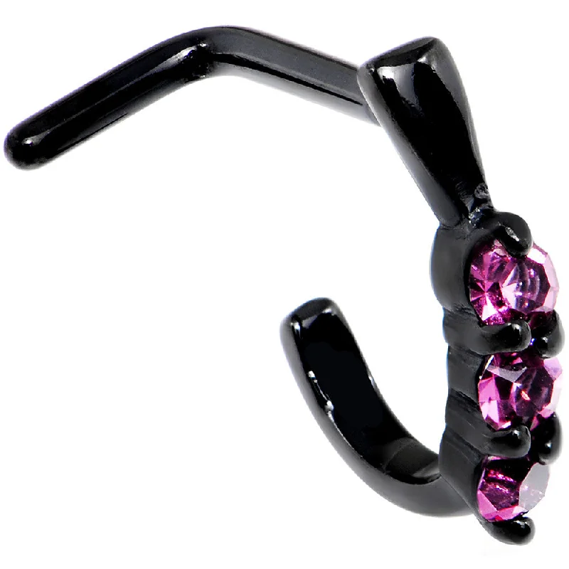Designer Nose Rings with Precious Stones -18 Gauge Pink Gem Black PVD Faux Hoop L Shaped Nose Ring Designer Nose Rings with Precious Stones -18 Gauge Pink Gem Black PVD Faux Hoop L Shaped Nose Ring