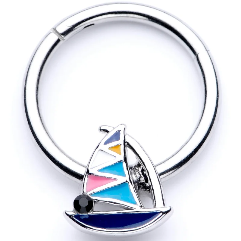 Nose Rings for Distinctive Look -16 Gauge 3/8 Black Gem Pink Teal Nautical Sailboat Hinged Segment Ring Nose Rings for Distinctive Look -16 Gauge 3/8 Black Gem Pink Teal Nautical Sailboat Hinged Segment Ring