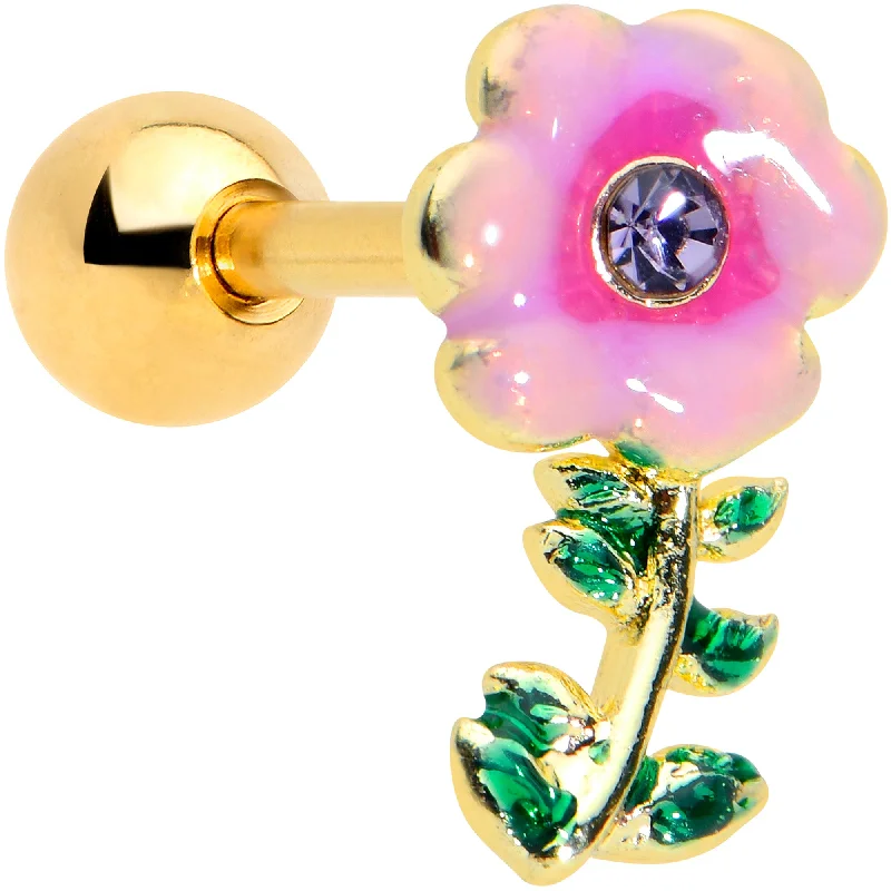 Women's Earrings – Elegant Designs for Every Personality--16 Gauge 1/4 Purple Gem Gold Tone Pink Flower Cartilage Tragus Earring Women's Earrings – Elegant Designs for Every Personality--16 Gauge 1/4 Purple Gem Gold Tone Pink Flower Cartilage Tragus Earring