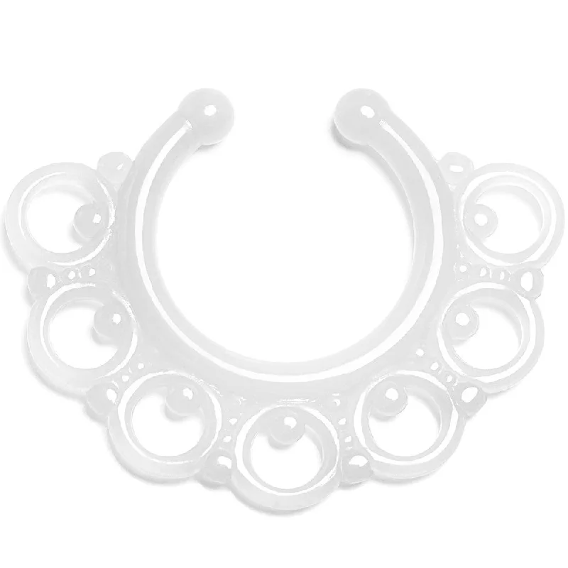 Nose Rings for Elegant Appeal -White Acrylic Tribal Blossom Glow in the Dark Clip On Fake Septum Ring Nose Rings for Elegant Appeal -White Acrylic Tribal Blossom Glow in the Dark Clip On Fake Septum Ring