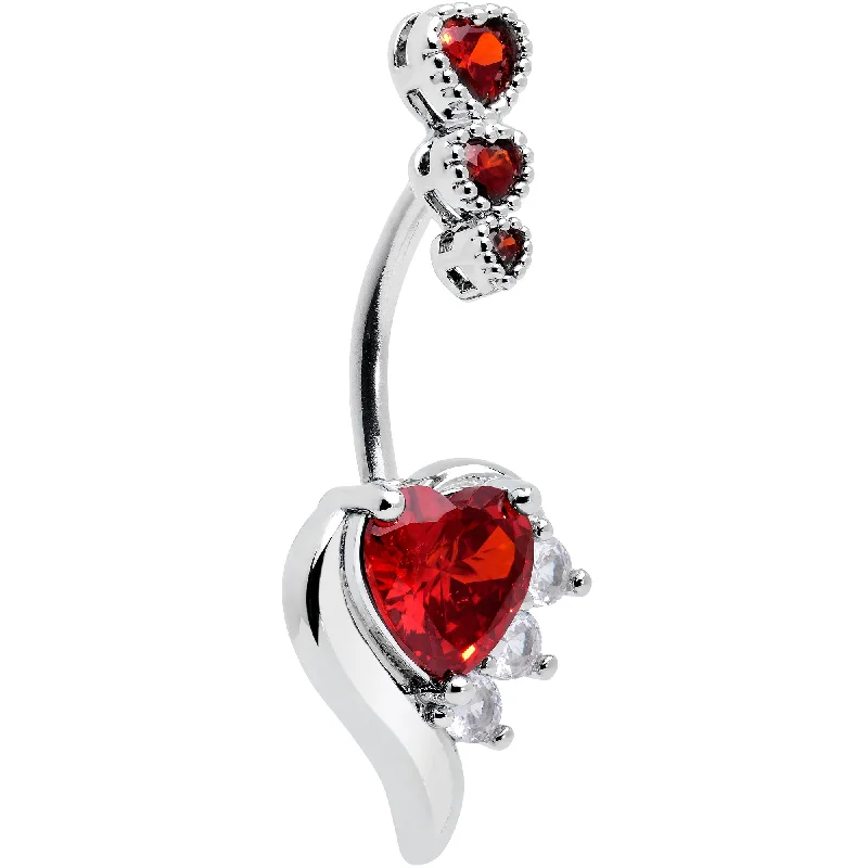 Trendy Belly Rings for Chic Fashion -Red CZ Gem Triple Drop Flare Heart Valentine Double Mount Belly Ring Trendy Belly Rings for Chic Fashion -Red CZ Gem Triple Drop Flare Heart Valentine Double Mount Belly Ring