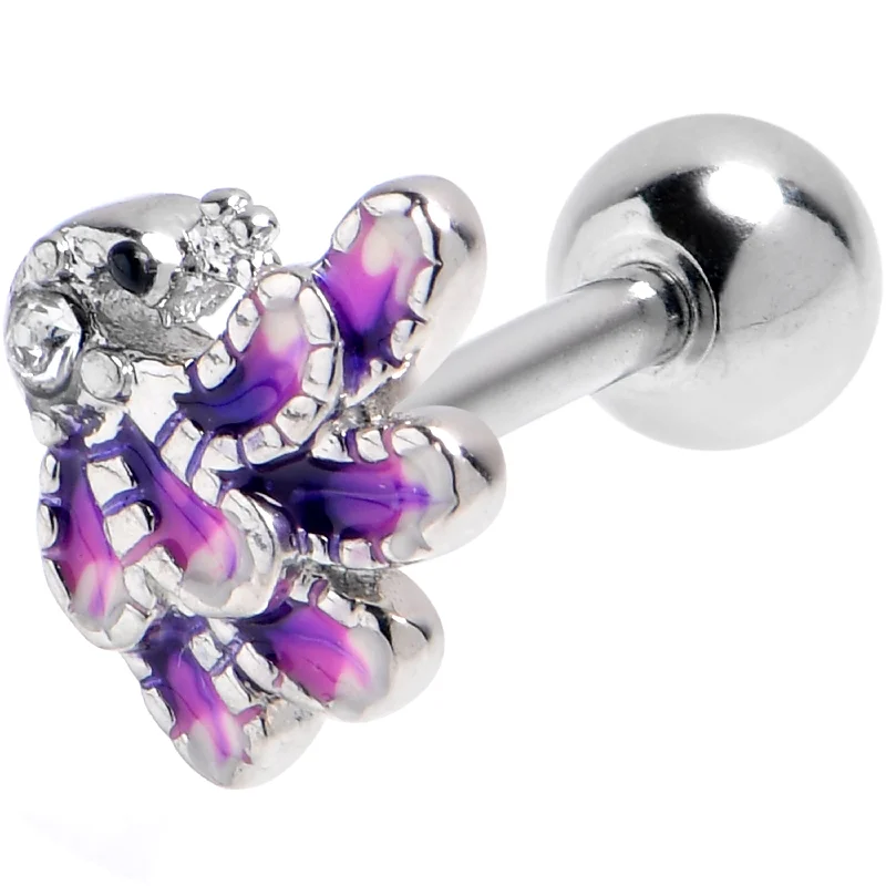 Women's Earrings – Elegant Designs for Every Personality--16 Gauge 1/4 Clear Gem Peacock Purple Cartilage Tragus Earring