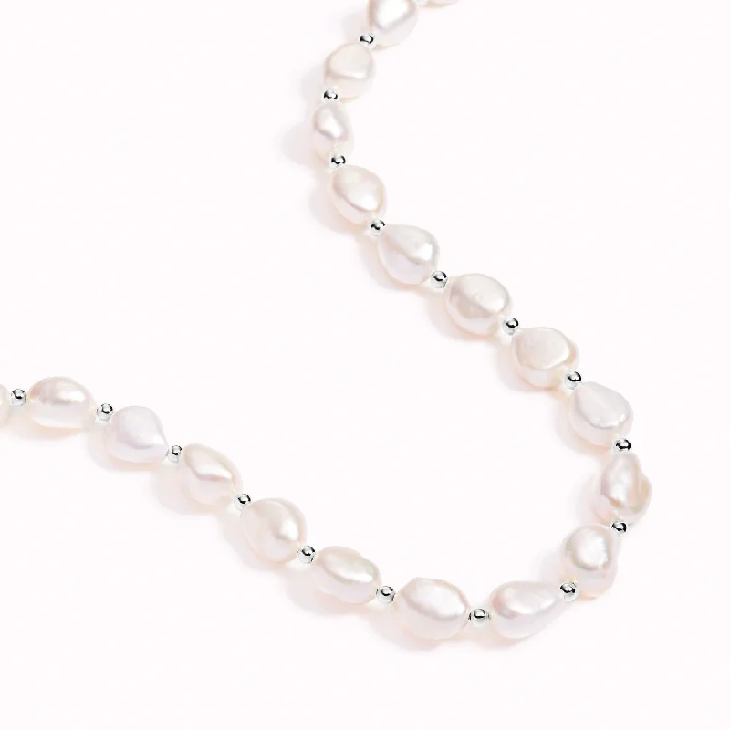 Shop Classic Women's  Necklaces & Pendants with a Modern Twist-Pearl Necklace Silver - Ingrid