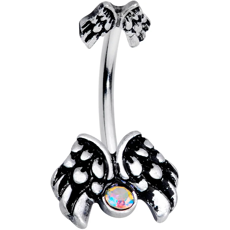 Comfortable Belly Rings for Active Use -Aurora Gem Angel Wings Double Mount Belly Ring Comfortable Belly Rings for Active Use -Aurora Gem Angel Wings Double Mount Belly Ring