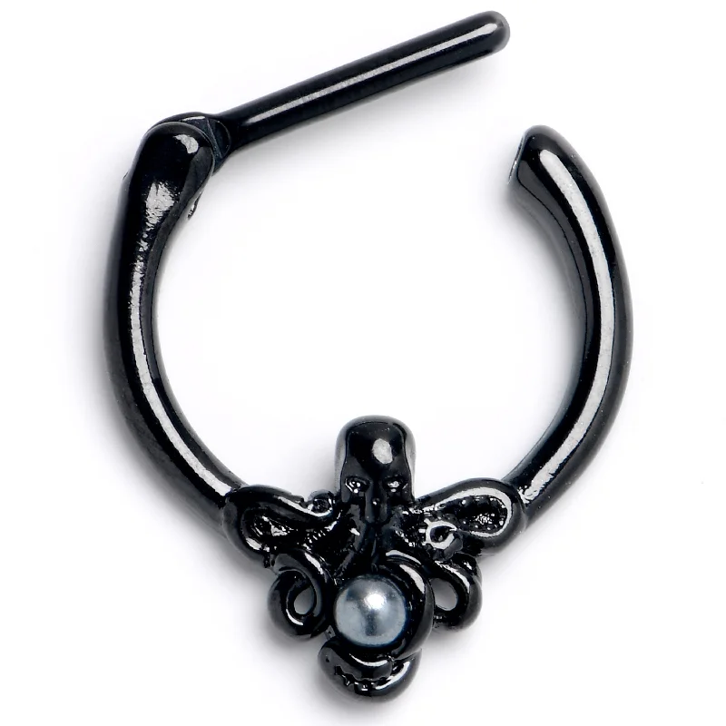 Women's Earrings – Elegant Designs for Every Personality--16 Gauge 5/16 Black Faux Pearl Treasure Octopus Cartilage Clicker