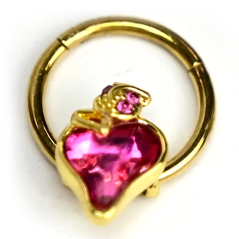 Twist Nose Rings -16 Gauge 3/8 Pink Gem Gold Tone Strawberry Love Hinged Segment Ring Twist Nose Rings -16 Gauge 3/8 Pink Gem Gold Tone Strawberry Love Hinged Segment Ring