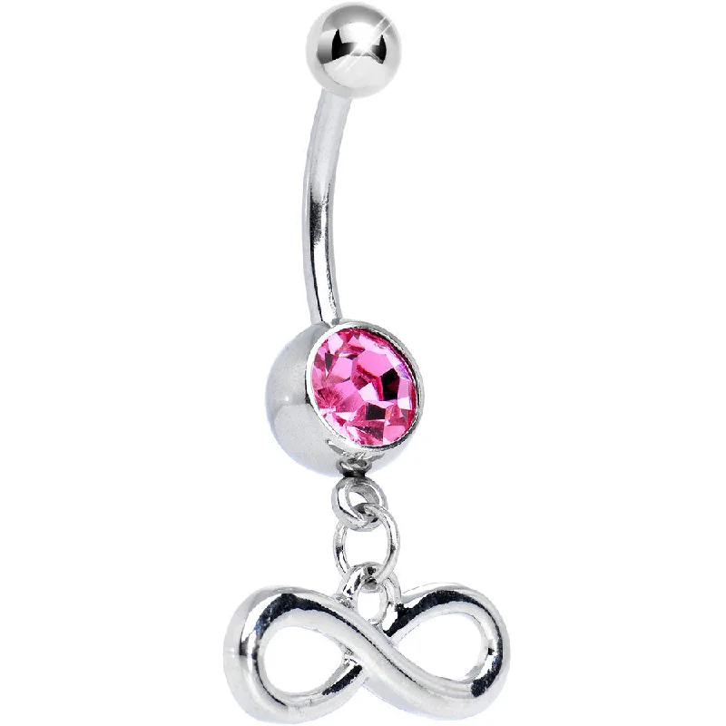 Silver Belly Rings for Elegant Appeal -Pink Gem Gleaming Infinity Symbol Dangle Belly Ring Silver Belly Rings for Elegant Appeal -Pink Gem Gleaming Infinity Symbol Dangle Belly Ring
