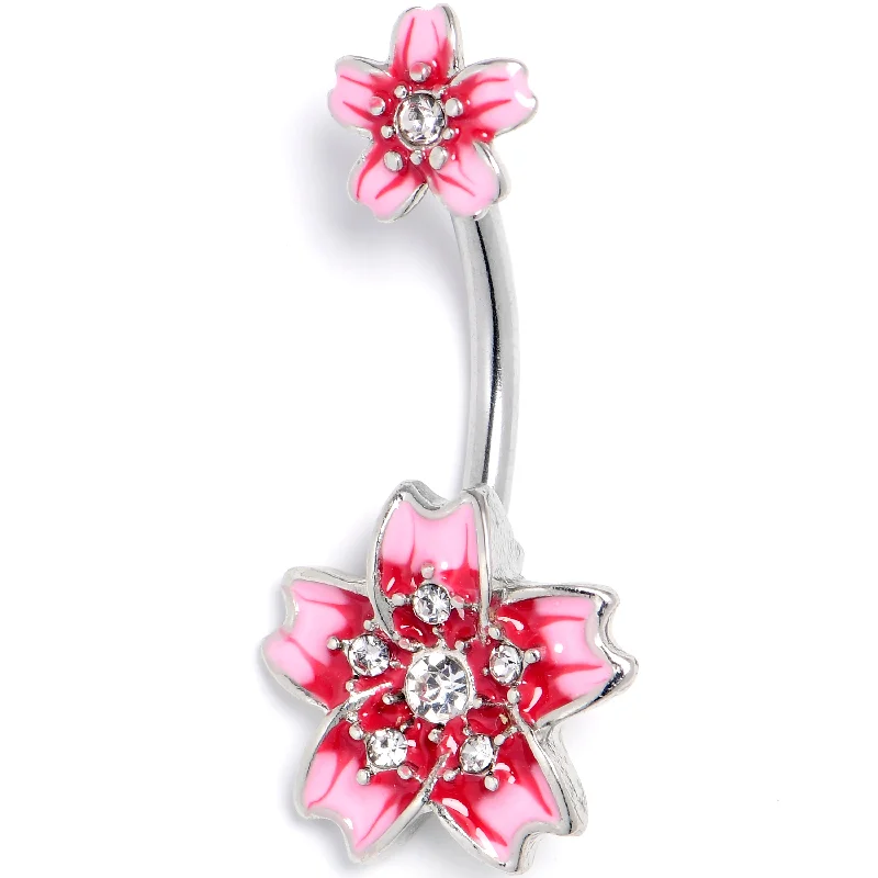 Belly Rings with Simple and Elegant Designs -Clear Gem Perfect Pink Flower Double Mount Belly Ring Belly Rings with Simple and Elegant Designs -Clear Gem Perfect Pink Flower Double Mount Belly Ring
