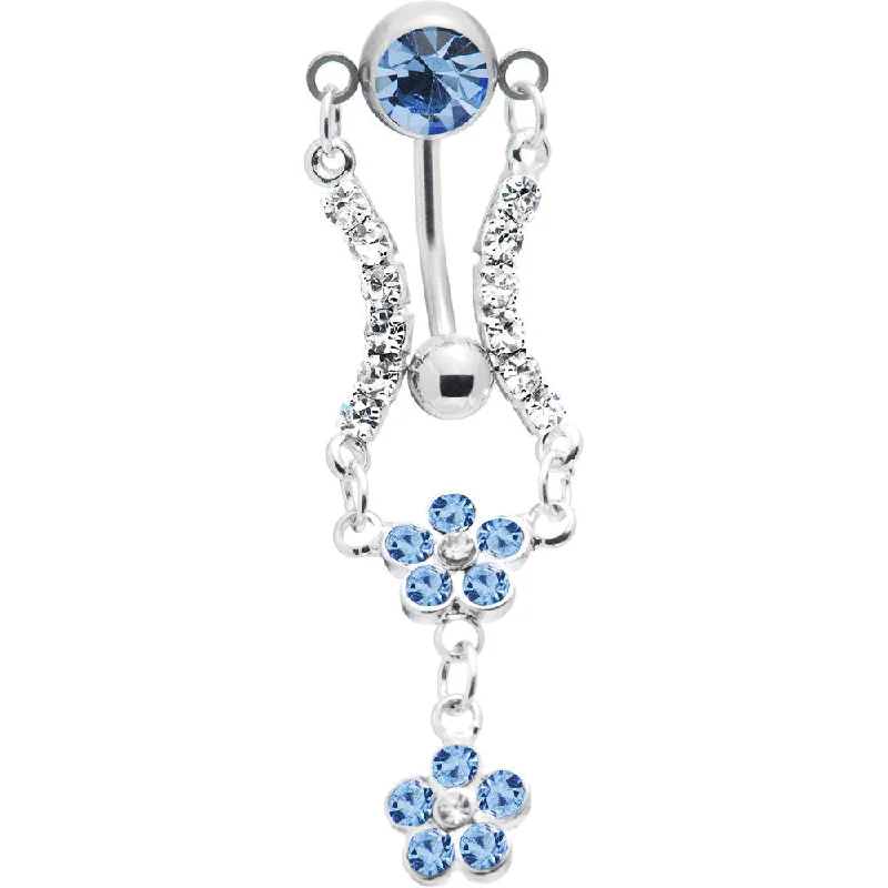 Stylish Belly Rings for Modern Women -Blue Cubic Zirconia Flower Garden Belly Ring