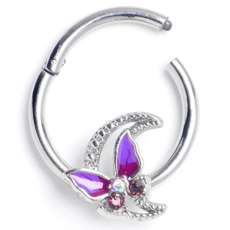 Nose Rings with Square Designs -16 Gauge 3/8 Purple Gem Butterfly Purple Beauty Hinged Segment Ring Nose Rings with Square Designs -16 Gauge 3/8 Purple Gem Butterfly Purple Beauty Hinged Segment Ring