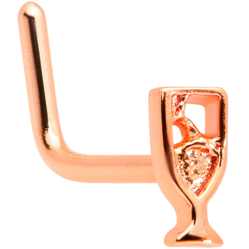 Cute Hoop Nose Rings -20 Gauge 1/4 Rose Gold Tone New Years Champagne L Shaped Nose Ring Cute Hoop Nose Rings -20 Gauge 1/4 Rose Gold Tone New Years Champagne L Shaped Nose Ring