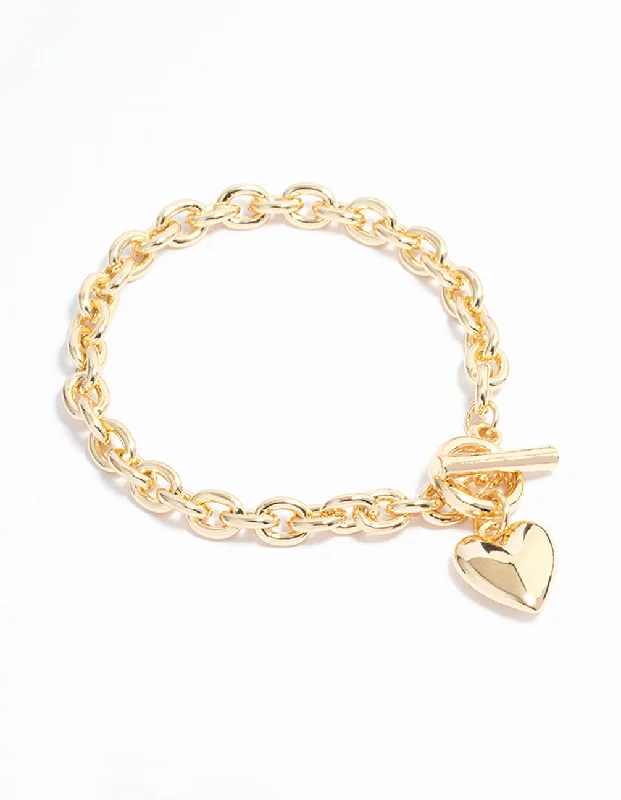 Elegant Bangles for Women-Gold Plated Heart FOB Bracelet