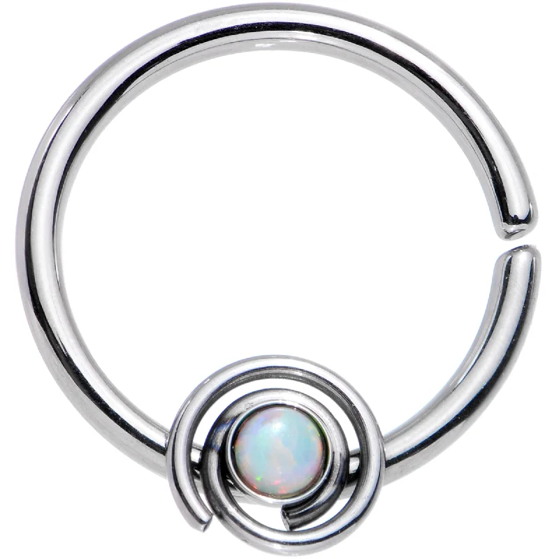 Nose Rings for Vibrant Fashion -16 Gauge 3/8 White Synthetic Opal Swirl Set Circular Ring Nose Rings for Vibrant Fashion -16 Gauge 3/8 White Synthetic Opal Swirl Set Circular Ring