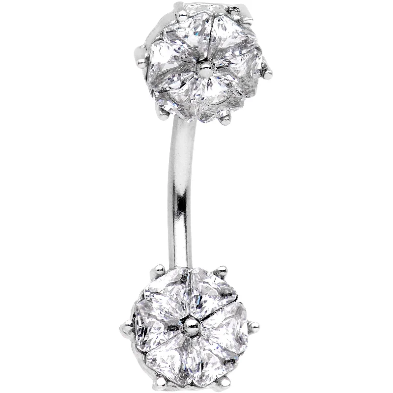 Designer Belly Rings with Stunning Finish -Clear Gem Twin Flowers Double Mount Belly Ring Designer Belly Rings with Stunning Finish -Clear Gem Twin Flowers Double Mount Belly Ring