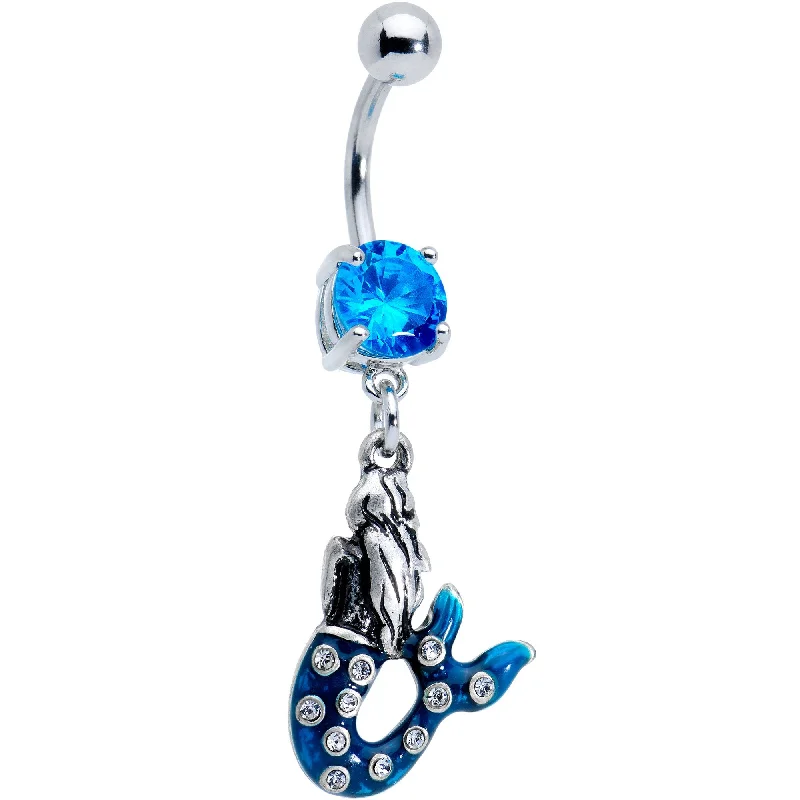 Comfortable Belly Rings with Chic Finish -Aqua Gem Blue Mythical Mermaid Belly Ring