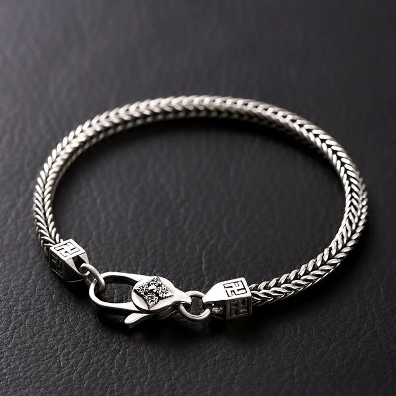 Men's Bracelet with Simple Design-Buddha Stones Tibetan Double Dorje Vajra Swastika Spiritual Power Chain Bracelet Men's Bracelet with Simple Design-Buddha Stones Tibetan Double Dorje Vajra Swastika Spiritual Power Chain Bracelet
