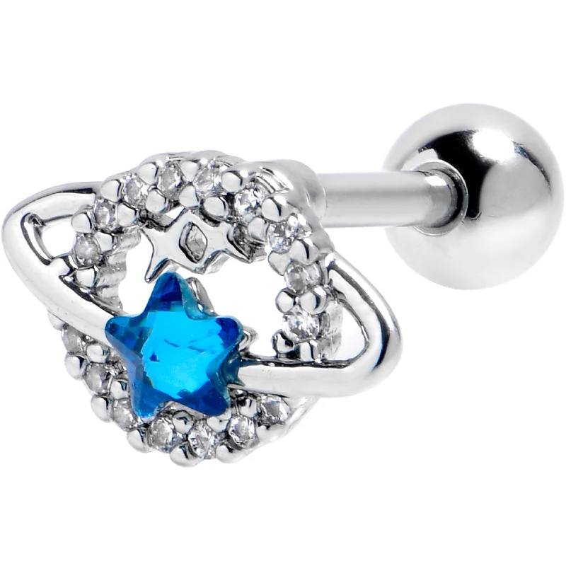 Women's Earrings – Elegant Designs for Every Personality--16 Gauge 1/4 Blue Gem Glam Planet Saturn Star Cartilage Tragus Earring
