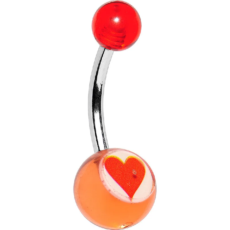 Unique Belly Rings with Sparkling Details -Acrylic Clear Red with Heart Belly Ring 3/8 Unique Belly Rings with Sparkling Details -Acrylic Clear Red with Heart Belly Ring 3/8