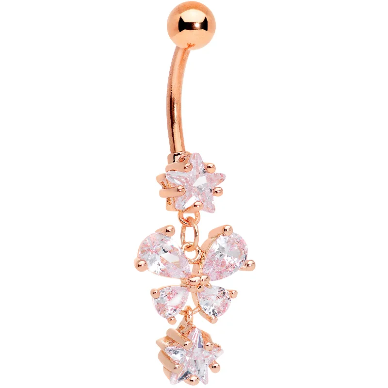 Belly Rings with Stone Accents for Gorgeous Look -Clear Gem Rose Gold Tone Star and Bow Dangle Belly Ring Belly Rings with Stone Accents for Gorgeous Look -Clear Gem Rose Gold Tone Star and Bow Dangle Belly Ring