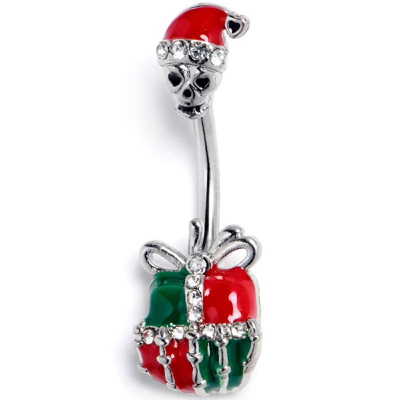 Trendy Belly Rings for Bold and Creative Fashion -Clear Gem Santa Hat Skull Gift Hand Double Mount Belly Ring Trendy Belly Rings for Bold and Creative Fashion -Clear Gem Santa Hat Skull Gift Hand Double Mount Belly Ring