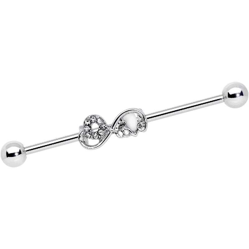 Women's Earrings – Elegant Designs for Every Personality--14 Gauge Clear Gem Infinity Swirl Industrial Barbell 38mm