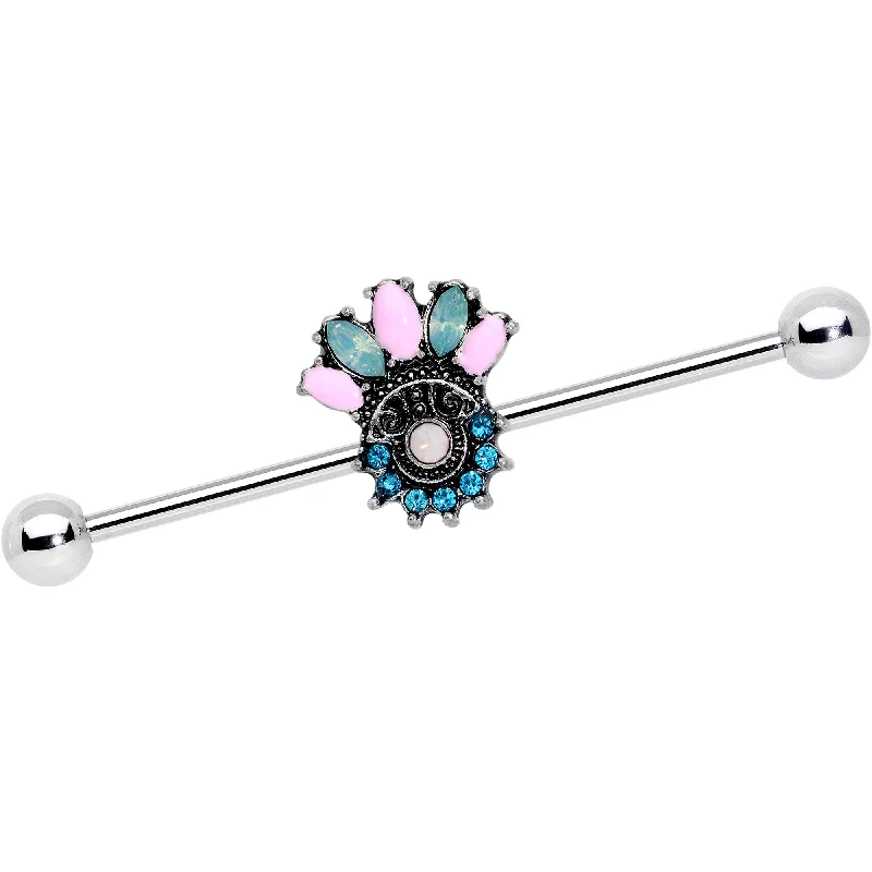 Women's Earrings – Elegant Designs for Every Personality--14 Gauge Blue Pink Green Gem Baroque Flower Industrial Barbell 38mm Women's Earrings – Elegant Designs for Every Personality--14 Gauge Blue Pink Green Gem Baroque Flower Industrial Barbell 38mm