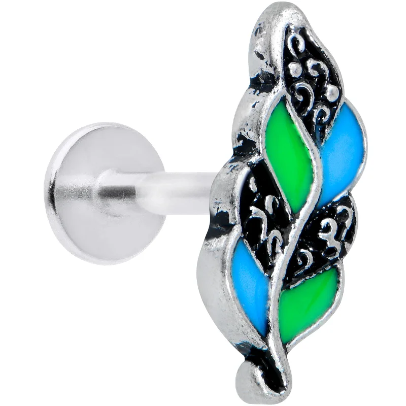 Simple Lip Rings with Classic Finish16 Gauge 1/4 Filigree Blue Green Leaves Labret Monroe Tragus