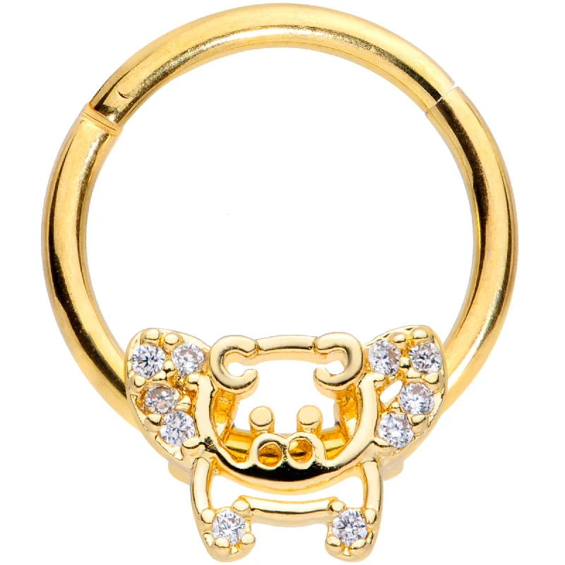 Nose Rings with Oval Shape -16 Gauge 3/8 Clear Gem Gold Tone Flying Pigs Hinged Segment Ring Nose Rings with Oval Shape -16 Gauge 3/8 Clear Gem Gold Tone Flying Pigs Hinged Segment Ring