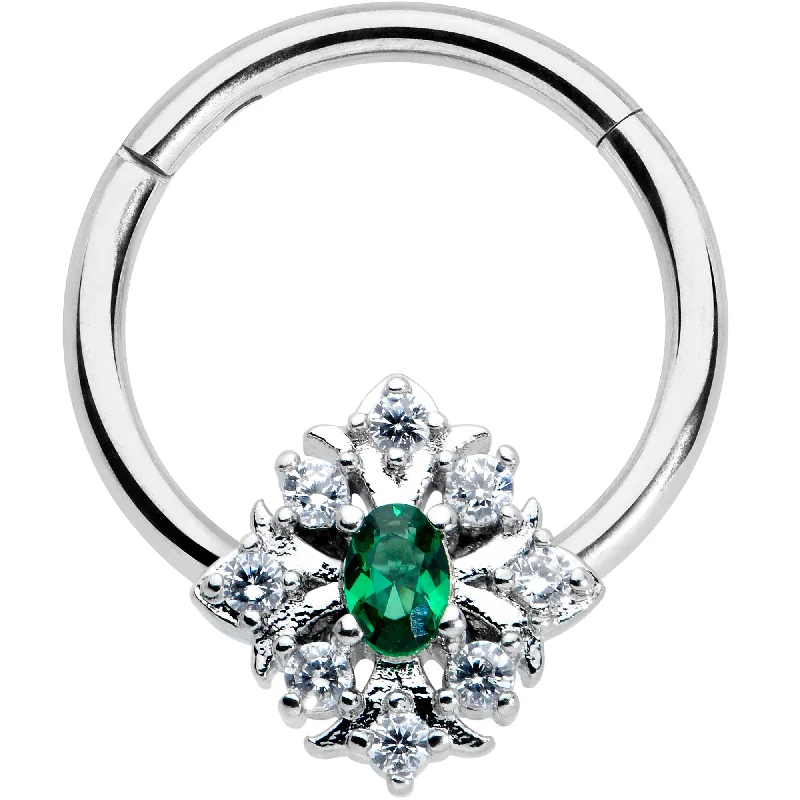 Custom Nose Rings for Personalized Looks -16 Gauge 3/8 Clear Green Gem Ornate Art Deco Hinged Segment Ring Custom Nose Rings for Personalized Looks -16 Gauge 3/8 Clear Green Gem Ornate Art Deco Hinged Segment Ring