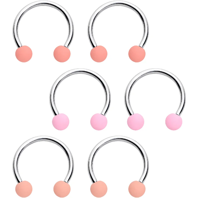 Women's Earrings – Elegant Designs for Every Personality--16 Gauge 3/8 Matte Pinks Peach Horseshoe Circular Barbell Set of 6