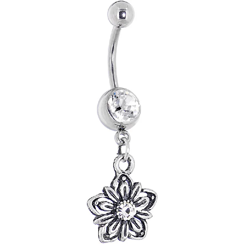 Designer Belly Rings for Exclusive Looks -Gerber Daisy Flower Crystalline Gem Dangle Belly Ring Designer Belly Rings for Exclusive Looks -Gerber Daisy Flower Crystalline Gem Dangle Belly Ring