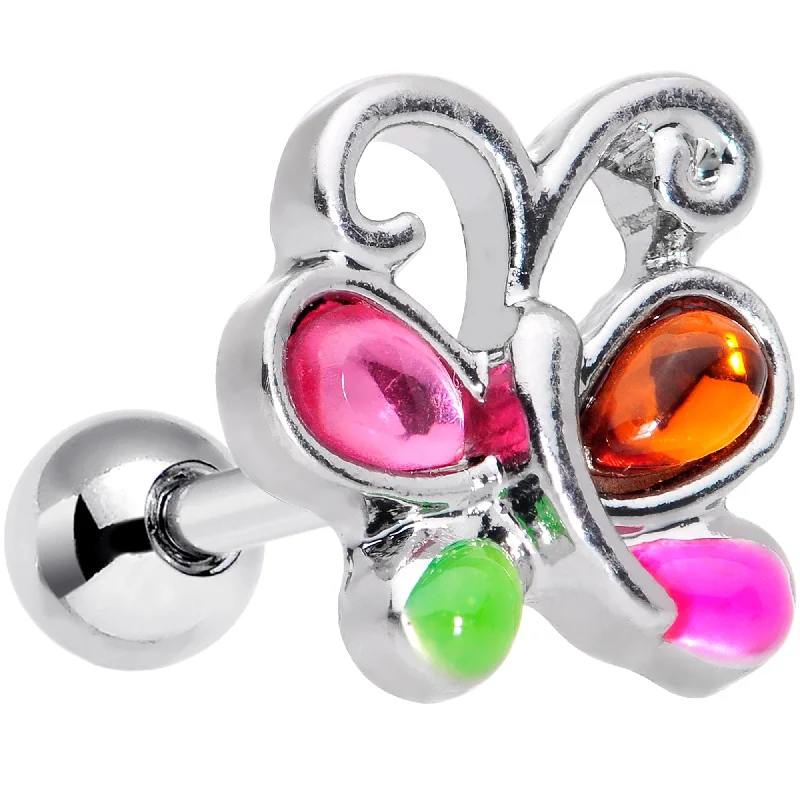 Women's Earrings – Elegant Designs for Every Personality--16 Gauge 1/4 Pink Orange Gem Butterfly Cartilage Tragus Earring Women's Earrings – Elegant Designs for Every Personality--16 Gauge 1/4 Pink Orange Gem Butterfly Cartilage Tragus Earring