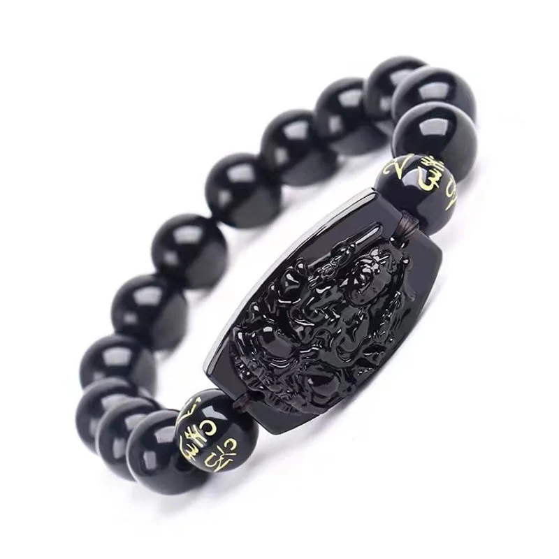 Men's Bracelets with Faux Leather Straps-Buddha Stones Chinese Zodiac Obsidian Protection Bracelet Men's Bracelets with Faux Leather Straps-Buddha Stones Chinese Zodiac Obsidian Protection Bracelet