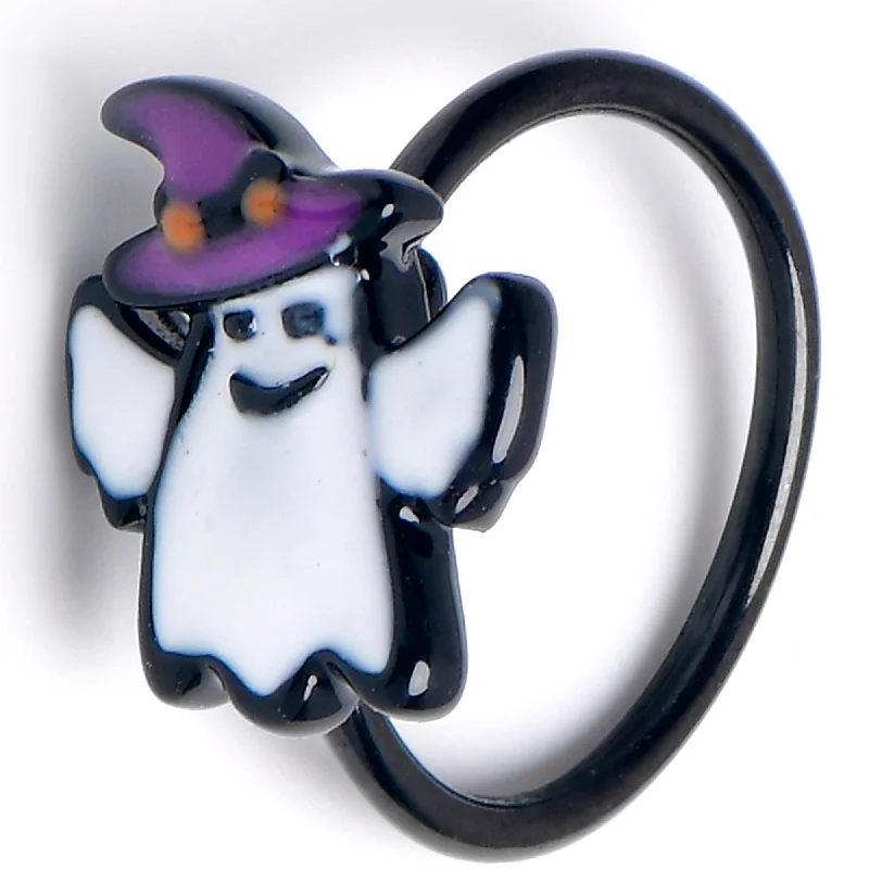 Classic and Chic Nose Rings -20 Gauge 5/16 Black Witch Hat Ghost Nose Hoop