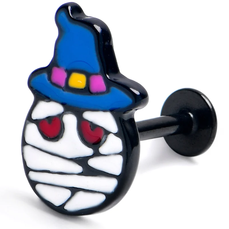 Lip Rings with Minimalist Appeal16 Gauge 5/16 Black Witch Hat Mummy Halloween Labret Monroe Tragus