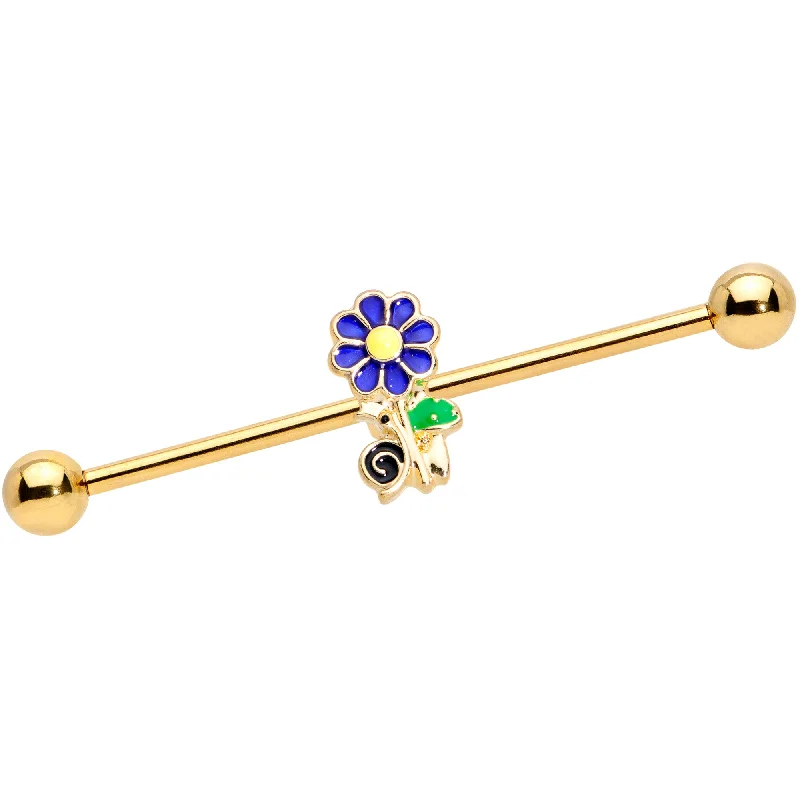 Women's Earrings – Elegant Designs for Every Personality--14 Gauge Gold Tone Blue Green Snail Flower Industrial Barbell 38mm Women's Earrings – Elegant Designs for Every Personality--14 Gauge Gold Tone Blue Green Snail Flower Industrial Barbell 38mm