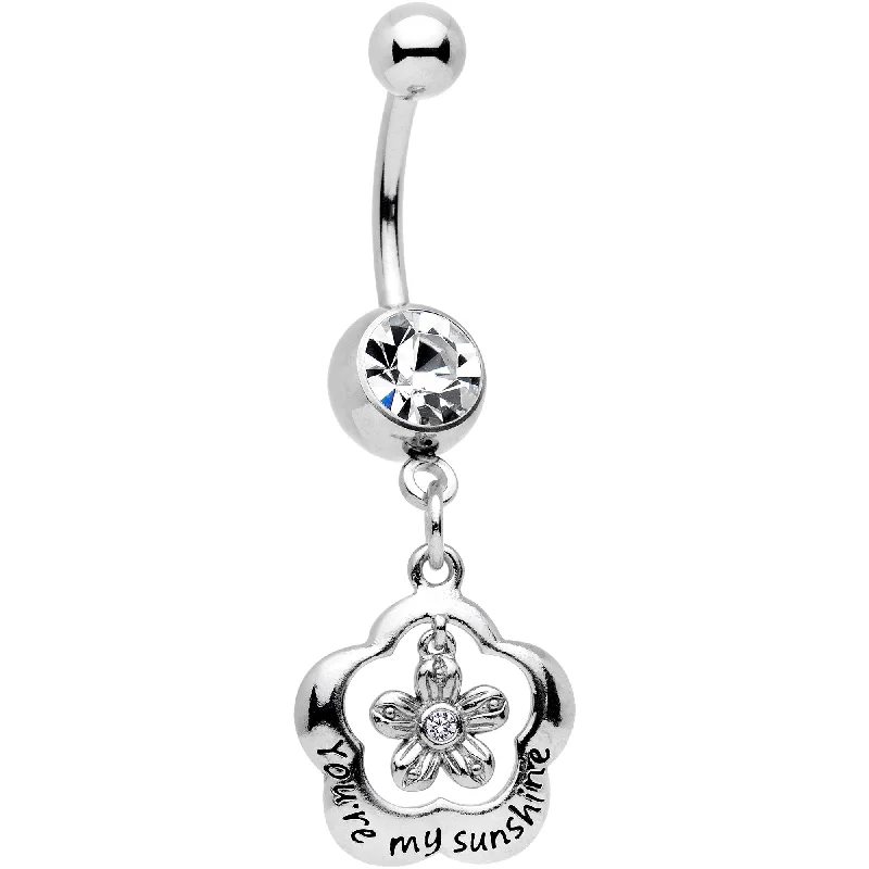 Unique Belly Rings with Colorful Stones -Clear Gem Youre My Sunshine Flower Dangle Belly Ring Unique Belly Rings with Colorful Stones -Clear Gem Youre My Sunshine Flower Dangle Belly Ring