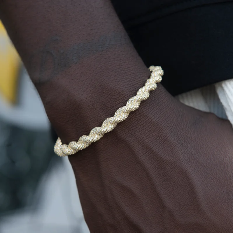 Bracelets for Men with Spiritual Symbols-Diamond Rope Cuff Bracelet in Yellow Gold- 6mm Bracelets for Men with Spiritual Symbols-Diamond Rope Cuff Bracelet in Yellow Gold- 6mm