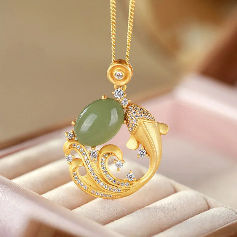 Shop Classic Women's Necklaces & Pendants with a Modern Twist-Buddha Stones Cyan Jade Koi Fish Healing Calm Necklace Pendant Shop Classic Women's Necklaces & Pendants with a Modern Twist-Buddha Stones Cyan Jade Koi Fish Healing Calm Necklace Pendant