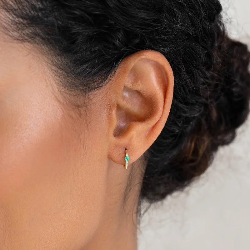 Women's Earrings – Elegant Designs for Every Personality--Emerald Huggie Earrings 14k Gold - Etta