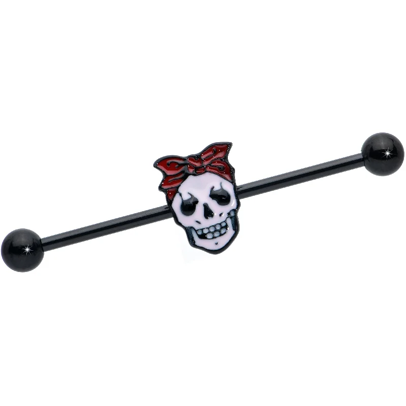Women's Earrings – Elegant Designs for Every Personality--14 Gauge Black Halloween Skull Kerchief Industrial Barbell 38mm