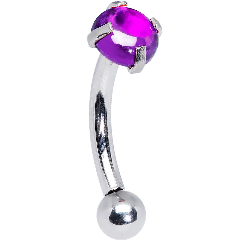 Women's Earrings – Elegant Designs for Every Personality--16 Gauge 5/16 Purple CZ Gem Internally Threaded Curved Eyebrow Ring