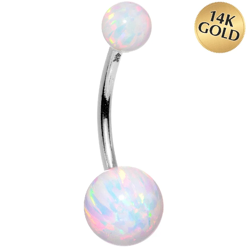 Comfortable Belly Rings for Sensitive Skin -14kt White Gold White Synthetic Opal Belly Ring Comfortable Belly Rings for Sensitive Skin -14kt White Gold White Synthetic Opal Belly Ring