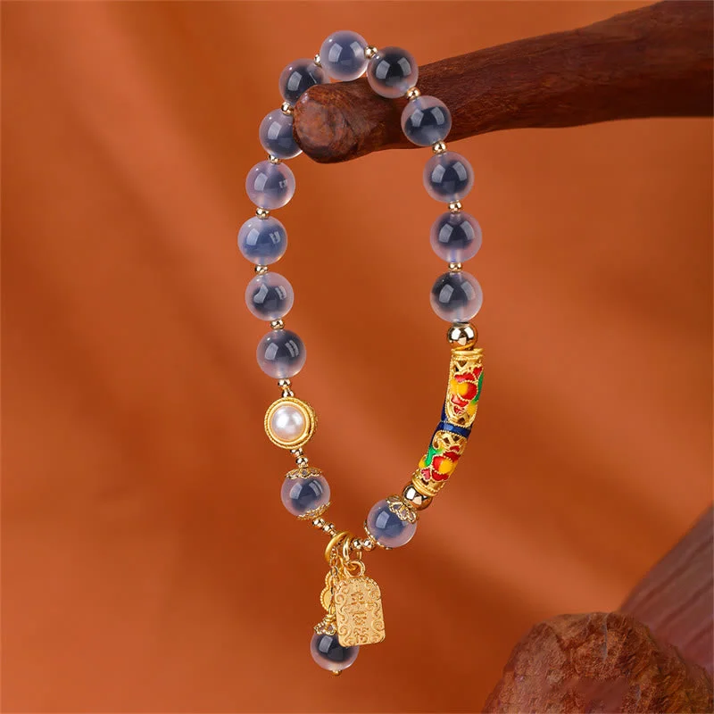 Engraved Bangles for Women-Buddha Stones Natural Blue Candy Agate Amulet Strength Bracelet