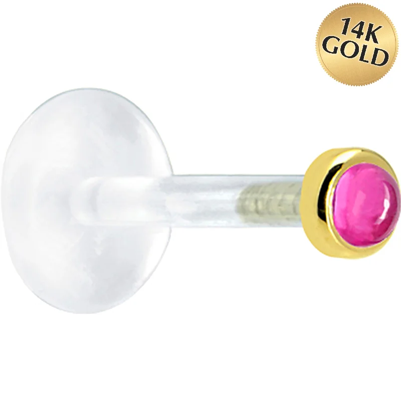 Women's Earrings – Elegant Designs for Every Personality--16 Gauge 5/16 Solid 14KT Yellow Gold 2mm Genuine Pink Tourmaline Bioplast Tragus Earring Stud